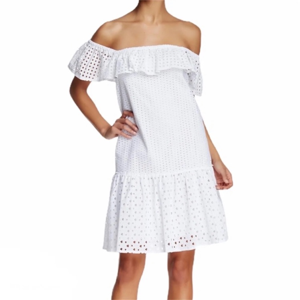REBECCA MINKOFF Off Shoulder White Eyelet Dress M